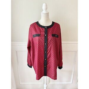 Roamans Womens Plus Size Red & Navy Polka Dot Popover Blouse 1X